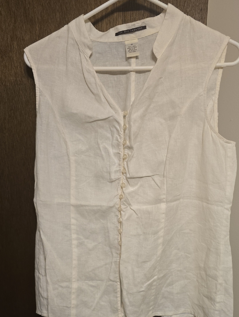 For The Republic Cream Linen Button-Front Top